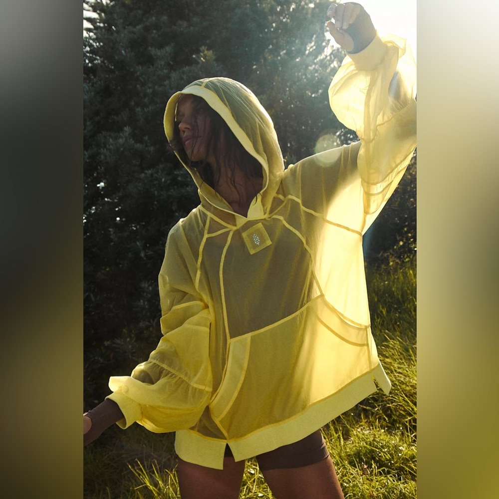 FP Movement by Free People Sheer Yellow Hooded Pullover